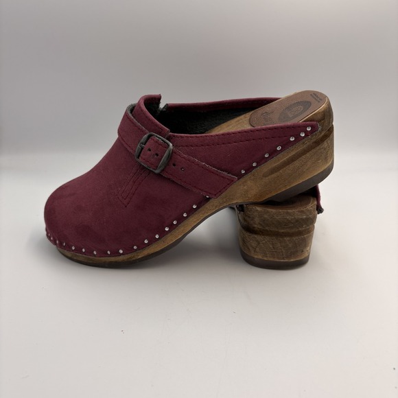 Troentorp Of Sweden Wood Clog Burgundy Purple Suede Slip on Mules Womens 37 6.5 - Picture 2 of 10